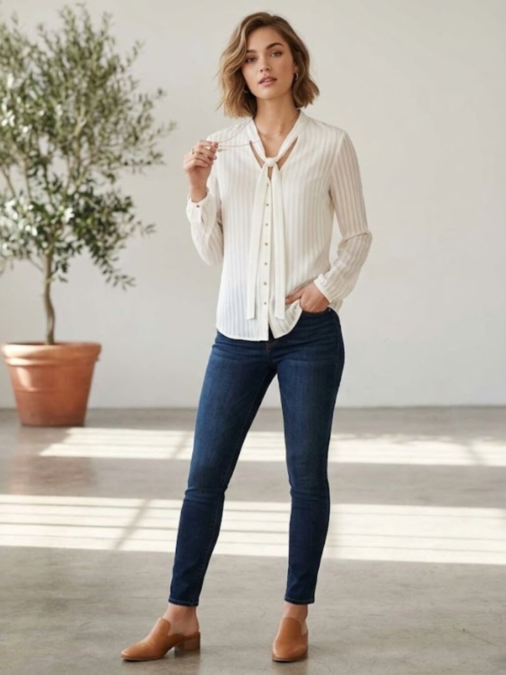 ✨NEW✨ Slim Fit‎ Sheer Stripe Portofino Shirt Blouse